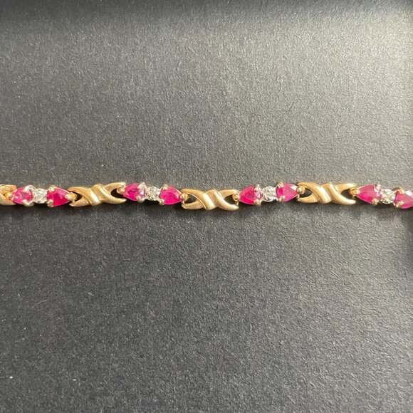 14k Gold X-Link Ruby & Diamond Tennis Bracelet - Picture 2 of 5